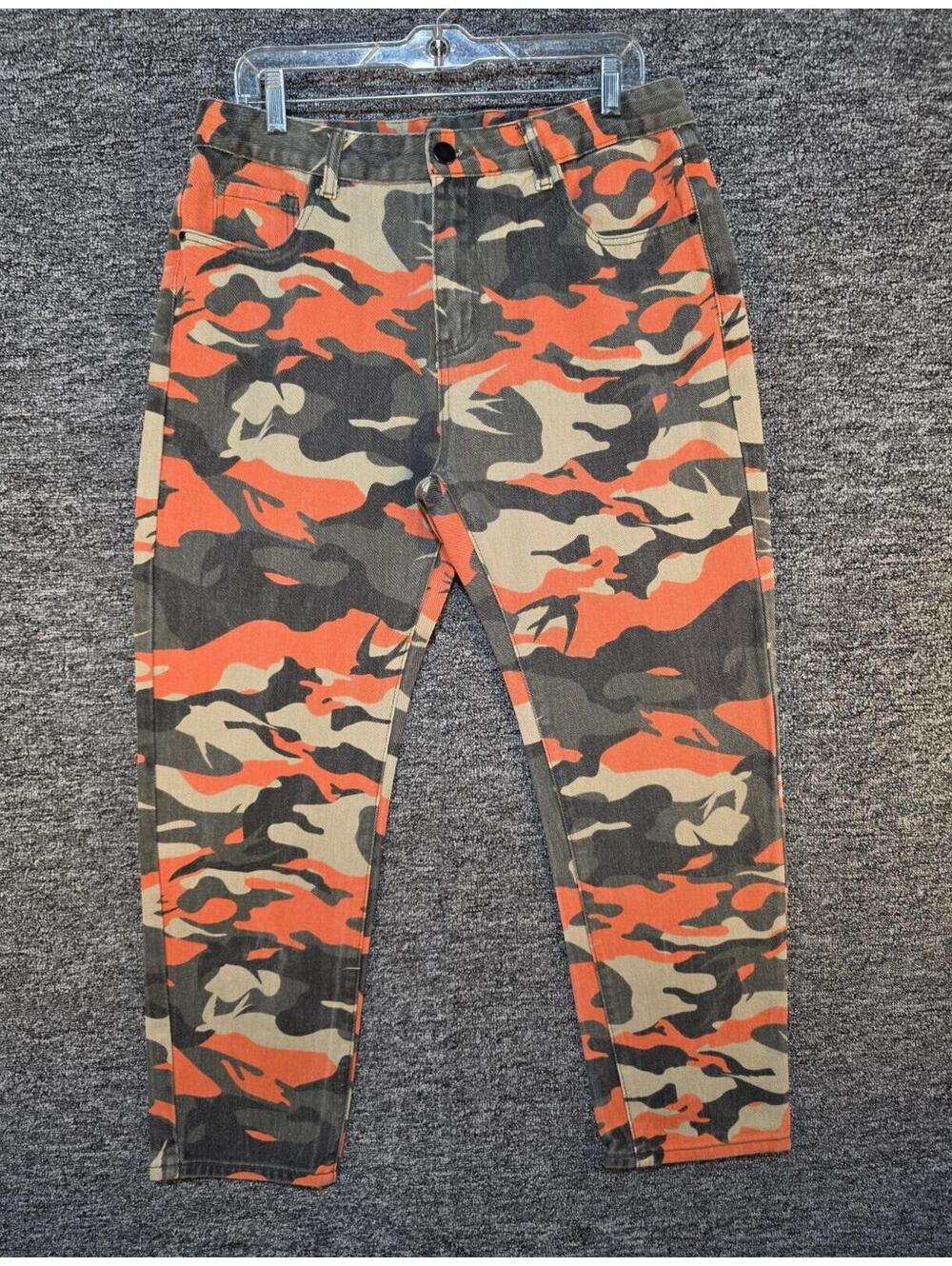Men's Camouflage Cargo Twill Pants 38W Flat Front Tapered Leg Cotton Pockets